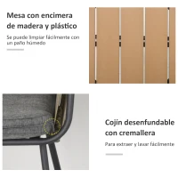 Outsunny Conjunto de Muebles de Jardín Juego de 3 Piezas Muebles de Ratán 1 Mesa Redonda y 2 Sillas Butaca con Cojines Acolchados para Balcón Terraza Acero Caqui y Gris(m-6)