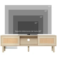 HOMCOM Mueble de TV para Televisores de hasta 60 Pulgadas con Puertas Correderas de Rejilla 135x39x41 cm Natural(m-7)