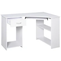 HOMCOM L-Shaped Corner Computer Desk w/ 2 Shelves Wide Worktop Keyboard Tray Drawer & CPU Stand Home Office Study Bedroom Furniture White(m-11)