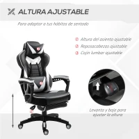 Vinsetto Silla Gaming Ergonómica Silla de Escritorio de Oficina Regulable en Altura Reclinable Respaldo con Reposapiés Reposacabezas Cojín Lumbar Ruedas 65x70x118,5-128,5 cm Blanco(m-4)