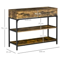 HOMCOM Table Console - Table d'entrée - Table d'appoint  Industriel 2 tiroirs 2 étagères métal Noir en Bois rustique(m-3)