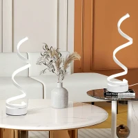 HOMCOM Set of 2 Modern Wave-Shaped LED Table Lamp with Round Metal Base for Living Room, Bedroom, White(m-2)