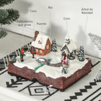 HOMCOM Pueblo Navideño Escena Navideña con Luces y Música Patinadores Giratorios Decoración de Navidad 23x18x15 cm Multicolor(m-4)