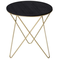 HOMCOM Round Coffee Table, Sofa End Table with Metal Crossed Legs, Modern Living Room Table - Black, Gold Tone (Φ43cm)(m-11)