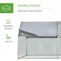 Pawhut Recinto Gabbia per Galline da Esterno in Metallo Galvanizzato, Pollaio per Galline Ovaiole da Esterno, Porta con Blocco e Sezione con Tessuto Oxford, 280x380x195 cm, Argento(m-6)