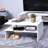 HOMCOM Coffee Table with Storage, 2-Tier Centre Table, Modern Living Room Table with Open Shelf and Aluminium Poles, White(m-10)