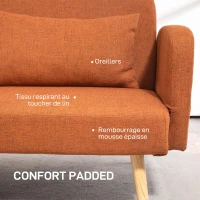 HOMCOM Canapé convertible 3 places design clic clac dossier inclinable et accoudoirs réglables tissu effet lin marron(m-5)