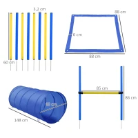 Set de Entrenamiento de Agilidad para Perros Obstáculos de Salto con Altura Ajustable Túnel para perros para Exteriores con Bolsa de Transporte 60x60x148 cm Azul y Amarillo(m-3)
