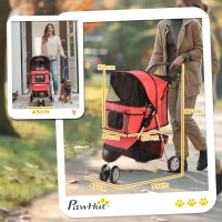 PawHut 3 Wheel Pet Stroller for Small and Miniature Dogs, Red(m-3)