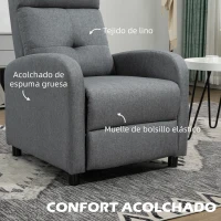 HOMCOM Sillón Reclinable Manual Sofá Individual con Reclinación hasta 155º Carga 150 kg Gris(m-5)