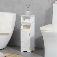 kleankin Mobiletto da Bagno in MDF Bianco con Armadietto e Spazio per Carta Igienica, 19x15x56 cm(m-2)