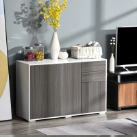 HOMCOM High Gloss Frame Sideboard, Side Cabinet, Push-Open Design with 2 Drawer for Living Room, Bedroom, Light Grey and White(m-10)
