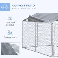 PawHut Kennel per Cani in Metallo Galvanizzato con Tettuccio in Tessuto Oxford e Porta con Blocco, 400x230x232cm, Argento(m-5)