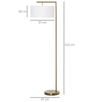 HOMCOM Lampada da Terra Moderna in Metallo e Paralume in Tessuto, Lampada da Lettura E27 47x37x153cm, Oro e Bianco(m-3)