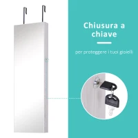 HOMCOM Specchiera Portagioielli con 6 Luci LED e Spazi Portaoggetti in Legno e Vetro, 37x120x10 cm, color Legno Bianco(m-5)