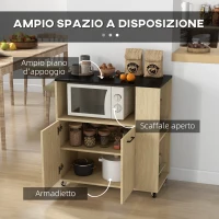 HOMCOM Carrello da Cucina in Truciolato con Ripiano Aperto, Armadietto a 2 Ante e Scaffale Laterale, 75x40x80.5 cm(m-4)