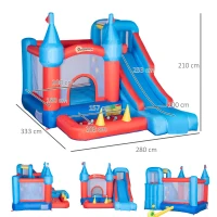 Outsunny Castillo Hinchable con Tobogán Cama de Salto y Piscina para Niños +3 Años con Inflador y Bolsa de Transporte para Interior Exterior 333x280x210 cm Multicolor(m-3)