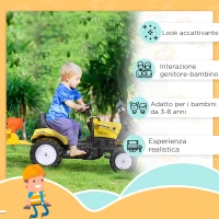 HOMCOM Escavatore a Pedali per Bambini da 3 Anni con Ruspa Frontale, Rimorchio e 6 Ruote, Giallo(m-7)