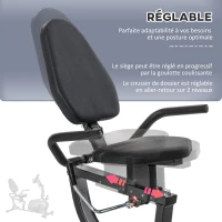 HOMCOM Vélo d'appartement vélo couché semi-allongé magnétique écran LCD multifonction selle réglable 2 bandes résistance acier noir(m-6)