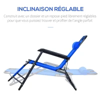 Outsunny Lot de 2 Chaises Longue inclinable transat Bain de Soleil fauteuil relax jardin 2 en 1 Pliant têtière Amovible(m-4)