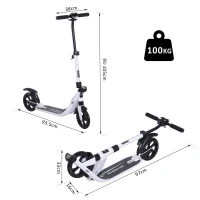 HOMCOM Monopattino Scooter Monopattino Pieghevole Regolabile con Serratura Rinforzata per Adulti e Bambini in Alluminio, PP, PU 93.5 x 38  x 95-105 cm Bianco(m-3)