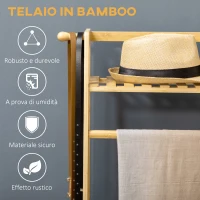 HOMCOM Appendiabiti in Bambù, Design Rialzato a 2 Livelli con Barra e 2 Ganci, 114x40x139 cm(m-5)