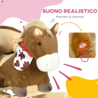 HOMCOM Cavallo a Dondolo per Bambini da 18-36 Mesi con Suoni Realistici, 60x33x50 cm, Marrone e color Legno(m-4)