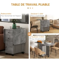HOMCOM Table de cuisine pliable table à manger pliante 2 plateaux rabattables avec 2 tiroirs 1 placard et 1 étagère de rangement 120 x 60 x 76,5 cm - gris(m-5)