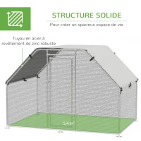 PawHut Enclos poulailler chenil 5,32 m² - parc grillagé dim. 2,8L x 1,9l x 1,95H m - poulailler chenil entièrement couvert - acier galvanisé(m-6)
