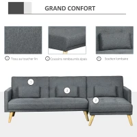 HOMCOM Canapé d'angle convertible avec méridienne 3 places accoudoirs 3 coussins rembourrées 245 x 127 x 83 cm gris(m-5)