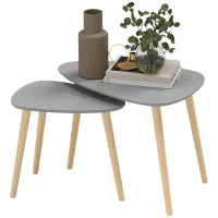 HOMCOM Juego de 2 Mesas Auxiliares Mesas Nido con Patas de Madera 59,5x39,5x45 cm y 44,5x28,5x40 cm Gris y Natural(m-10)