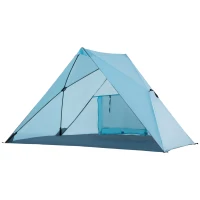Outsunny Strandmuschel Strandzelt mit UV50+ Sonnenschutz Meshfenster Tragetasche Campingzelt 2-3 Personen Fiberglas Blau 210 x 147 x 120 cm(m-10)