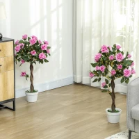 Outsunny Set of 2 Artificial Plants White Rose Floral in Pot, Fake Plants for Home Indoor Decor, 90cm, Purple(m-2)