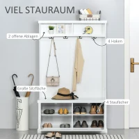 Aosom Garderobe im Vintage-Design mit Sitzbank 2 Regale MDF Weiß(m-4)