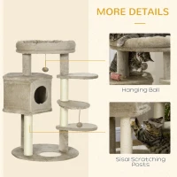 PawHut Cat Tree w/ Multiple Levels, Cat House, Bed and Toy Ball - Brown(m-5)