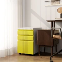 Vinsetto 3 Drawer Filling Cabinet, Mobile Metal File Cabinet with Anti-tilt Design for Letter, A4, Legal Size, Yellow(m-2)