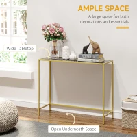 HOMCOM Modern Console Table, Tempered Glass Top Sofa Table with Steel Frame Adjustable Feet for Living Room, Hallway, Black(m-4)