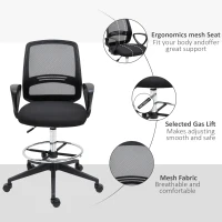 Vinsetto Fauteuil de bureau chaise de bureau assise haute réglable tabouret de bureau pivotant 360° maille respirante(m-8)