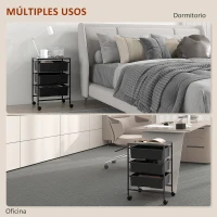 HOMCOM Carrito Auxiliar con Ruedas con 3 Cestas para Almacenamiento y Marco de Acero para Cocina Baño 40,8x33,5x60,5 cm Negro(m-6)
