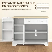 HOMCOM Aparador de Cocina con Estante de Puerta Cajón Puertas Magnéticas Estantes Ajustables 105x40x83 cm Blanco y Roble(m-5)