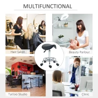 HOMCOM Salon Saddle Stool, Rolling Saddle Chair for Massage, Spa, Clinic, Beauty, Hairdressing and Tattoo, Black(m-7)