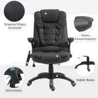 HOMCOM Massagesessel Bürostuhl, Chefsessel mit 6-Punkt-Vibrationsmassage und Wärmefunktion, drehbar Gaming-Stuhl, Kunstleder, 70 x 70 x 111–121 cm, Schwarz(m-8)