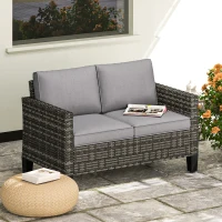 Outsunny Two-Seater Rattan Outdoor Sofa - Dark Grey(m-2)