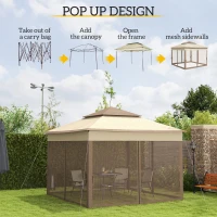 Outsunny 3 x 3(m) Pop Up Gazebo, Marquee Party Tent with Double Tier Roof, Netting and Carry Bag, Event Shelter for Outdoor Patio, Khaki(m-5)