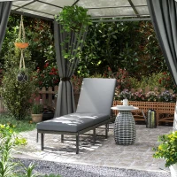 Outsunny Single Folding Rattan Sun Lounger, with Cushion - Grey(m-2)