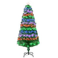 HOMCOM Sapin de Noël artificiel 150 cm en fibre optique couleurs 140 LED support pliable(m-10)