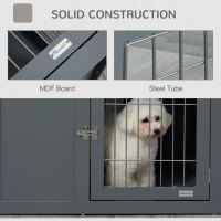 PawHut Furniture Style Dog Crate for Small and Medium Dogs, End Table Pet Cage with Two Lockable Doors - Grey(m-6)
