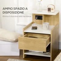 HOMCOM Comodino moderno con 2 Prese, 2 porte USB e Cassetto in truciolato, 40x40x60cm, Color Legno(m-5)