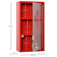 kleankin Armoire à Pharmacie 2 étagères 3 Niveaux verrouillable Porte Verre trempé dépoli Logo Croix 25L x 12l x 48H cm métal Rouge(m-3)