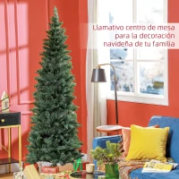 HOMCOM Árbol de Navidad Tipo Lápiz 210 cm con Base Plegable y 687 Ramas para Dormitorio Oficina Verde(m-4)